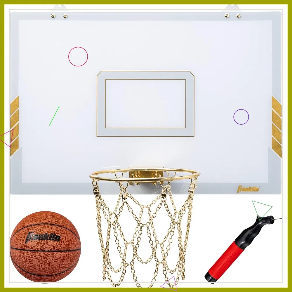 

Premium Gold Chrome Wall Mounted Mini Basketball Hoop with Ball & Net - Perfect Bedroom Game for Teens & Kids