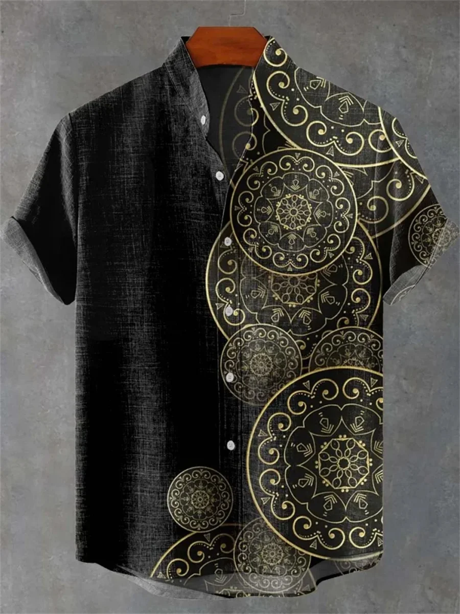 2025 new men's casual shirts, 3D printed shirts, men's linen shirts fashion print street trend