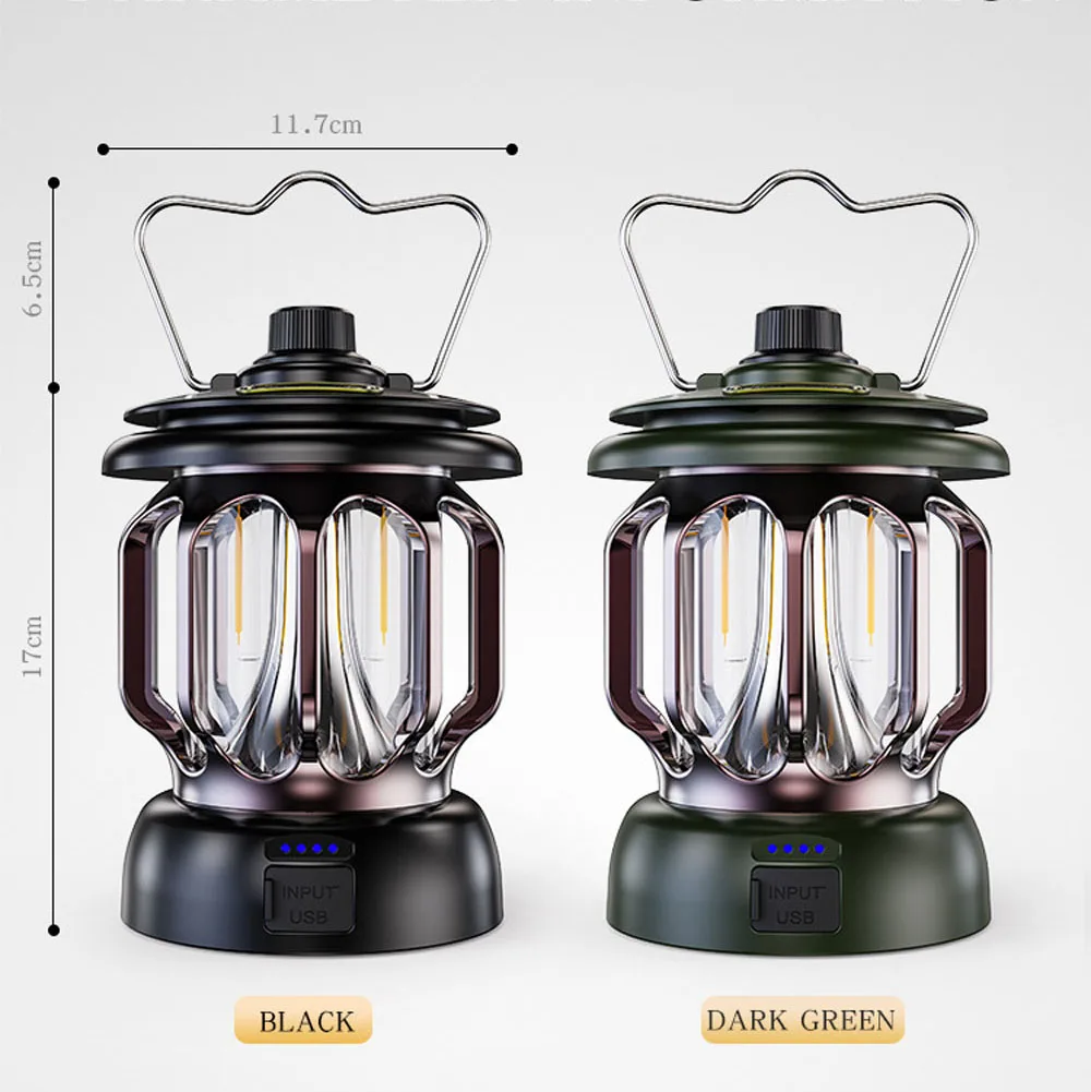 New Retro Portable Camping Lantern Rechargeable Light Hanging Lamp Outdoor Light Household 3 Modes Dimmable Flashlight With USB