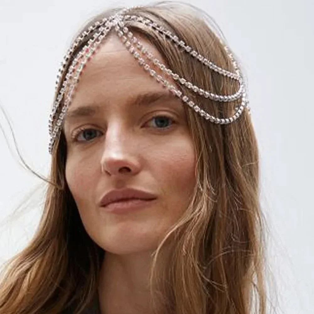 

Stonefans Simple Rhinestone Multilayer Head Chain for Women Fashion Shiny Bridal Headband Chain Forehead Body Jewelry Accessorie