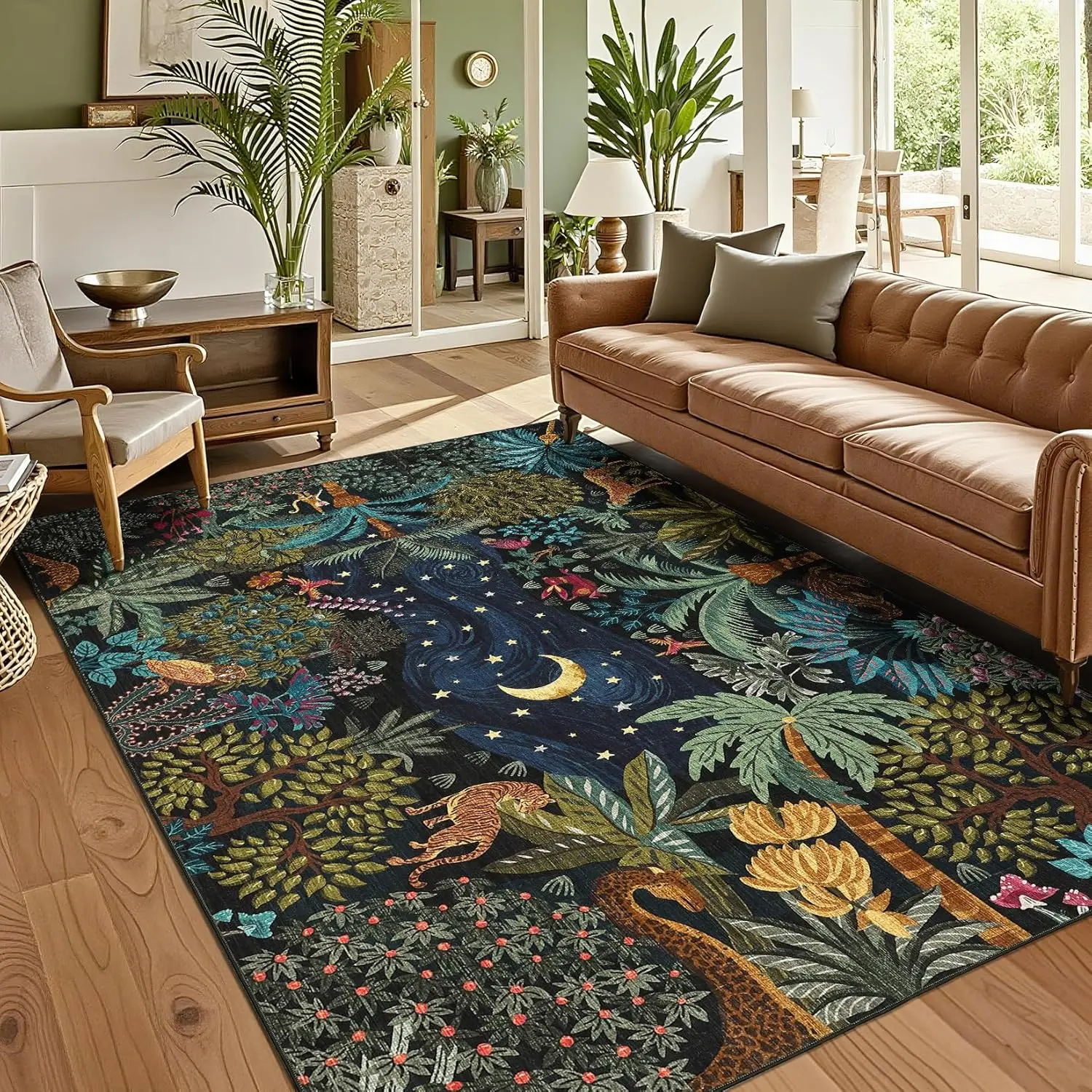 

5x7 Washable Jungle Area Rug, Soft Non-Slip for Living Room Bedroom Dining Playroom Indoor Carpet