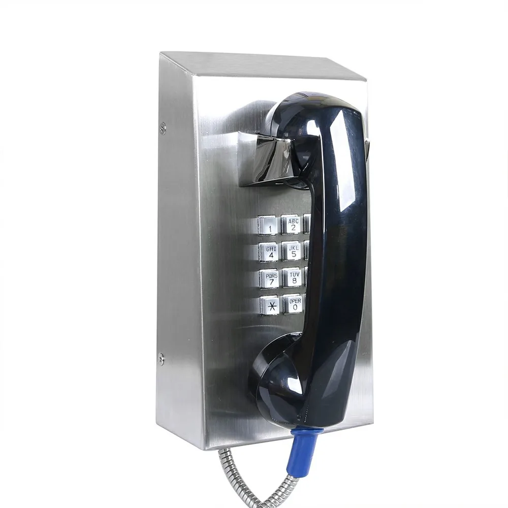 J&R Waterproof Wall Mounted Full Keypad Phone Public OEM Custom School Analog SIP Rugged Prison Telephone