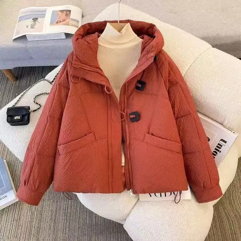 

Women's Winter Checkered Hooded Cotton-Padded Jacket Short Casual Versatile Fashionable Coat for Ladies in Cold Weather