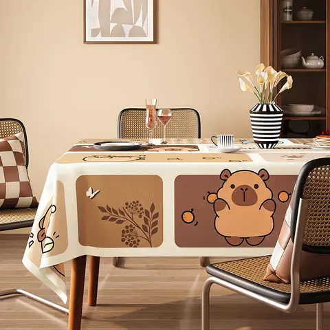 Cartoon Capibala Printed Waterproof Tablecloth Cute Panda Pvc Table Mat for Living Room Oil-Proof Anti-Wear Dust Cover for Table