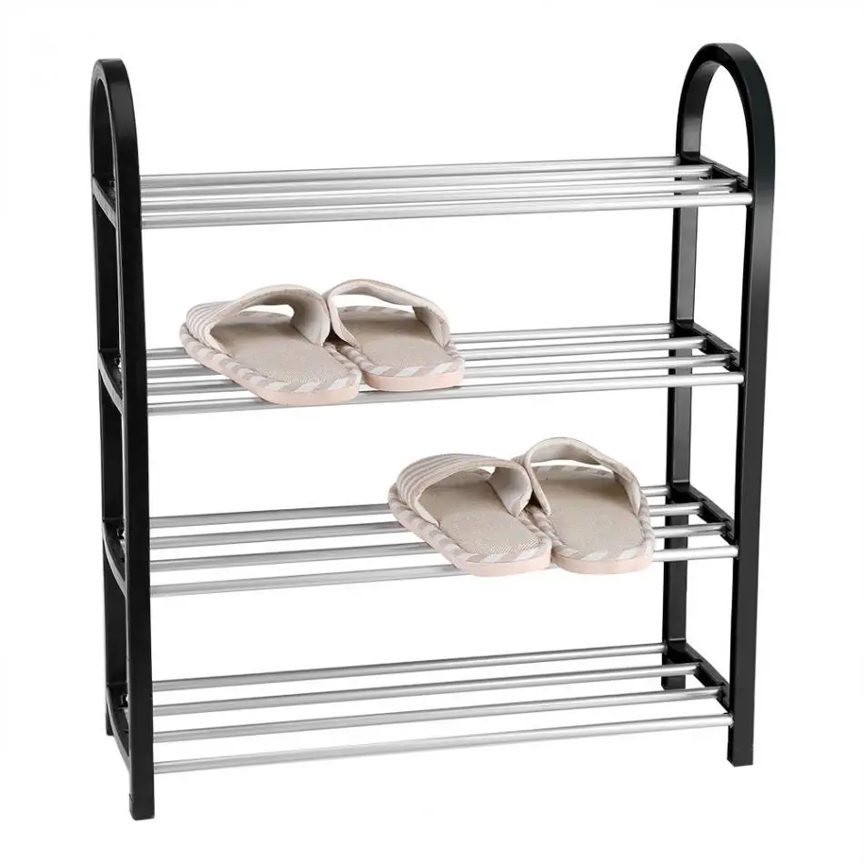 Shoe Rack Aluminum Metal Standing  DIY Shoes Storage Shelf Home Organizer Accessories Black Foldable Furniture