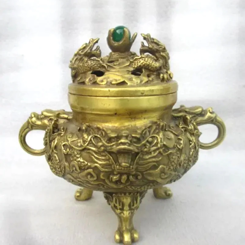 

4.72 inch / Chinese manual sculpture copper play pearl censer, Kowloon