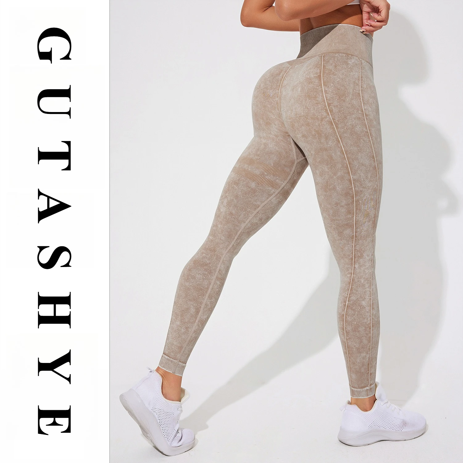 Sand Washed High Elastic Yoga Pants Seamless Slim Fit High Waist Nine Capri Leggings for Sports Gym Daily Wear