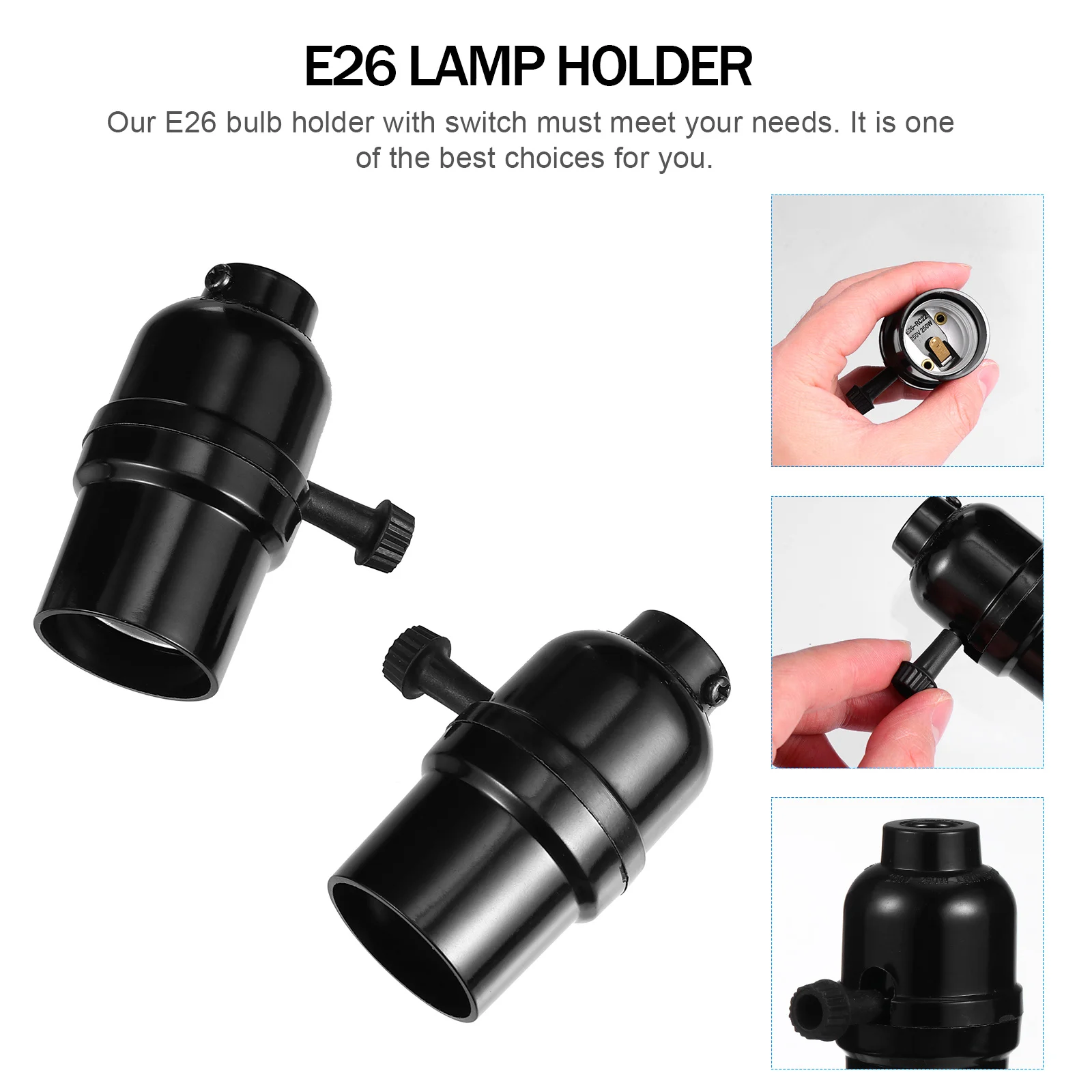 

5Pcs E26 Pendant Light Socket Switch Bakelite Durable Replacement Lamp Holder Retro Ceiling Light Holder Hanging Lamp Socket