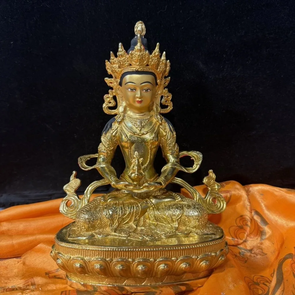 Long-Lived Buddha Statue, Handcrafted Gilded Statue of Guanyin Bodhisattva, Home Decor for Tantric Buddhism