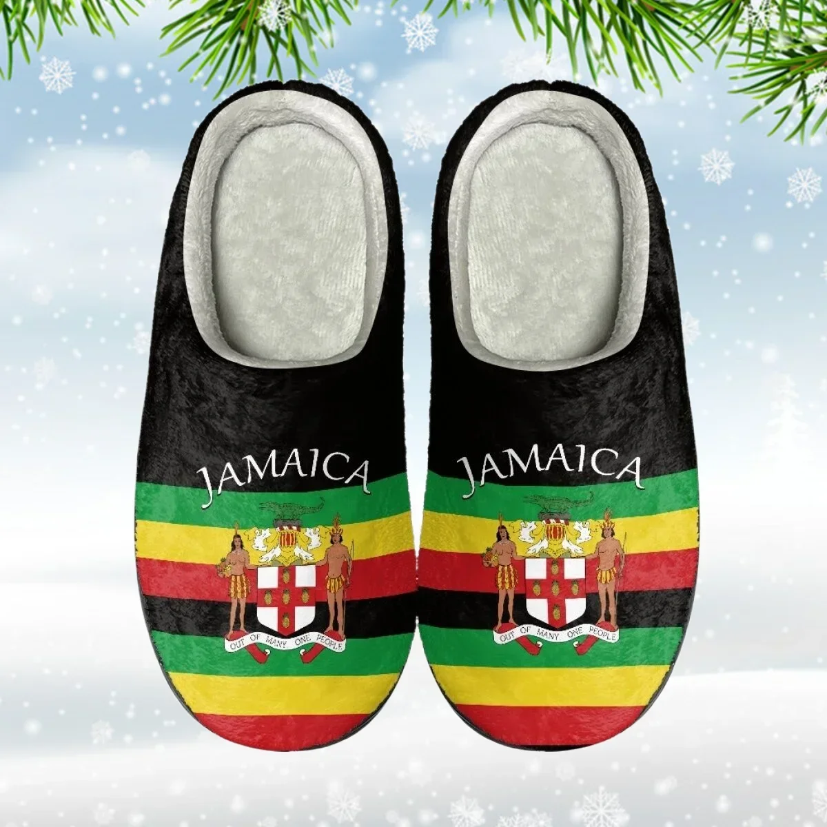 New Cotton Slippers Jamacia Flag Wooden Floor Soft Bottom Couple Winter Comfortable Home Bedroom Cotton Slippers Hot