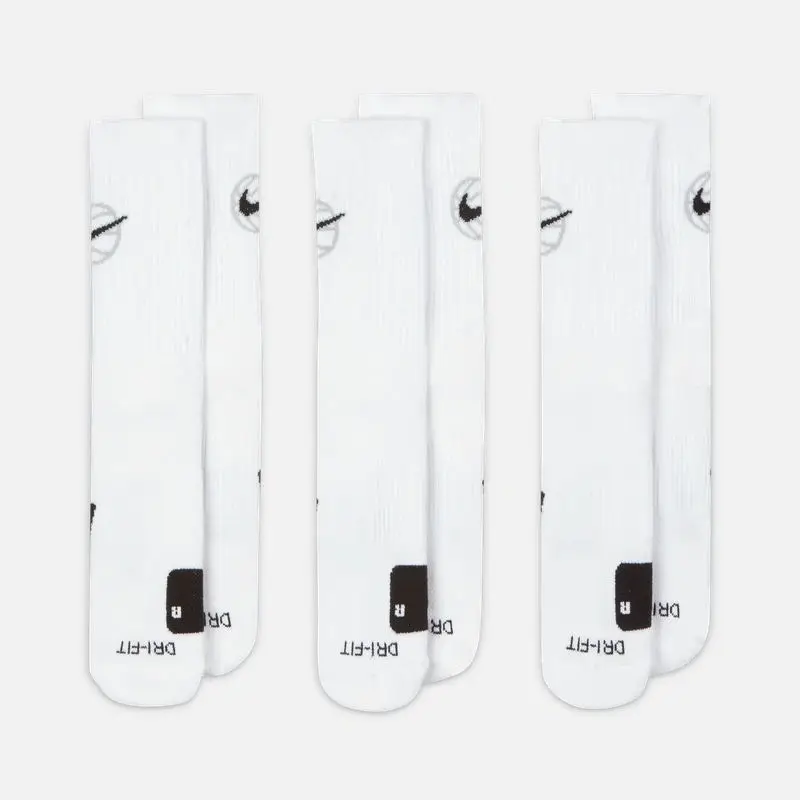 Nike-Unisex Daily Crew Basketball Socks, Mid-Tube Socks, de secagem rápida, Original, branco, versátil, homens e mulheres, S, M, L, DA2123, 3 pares