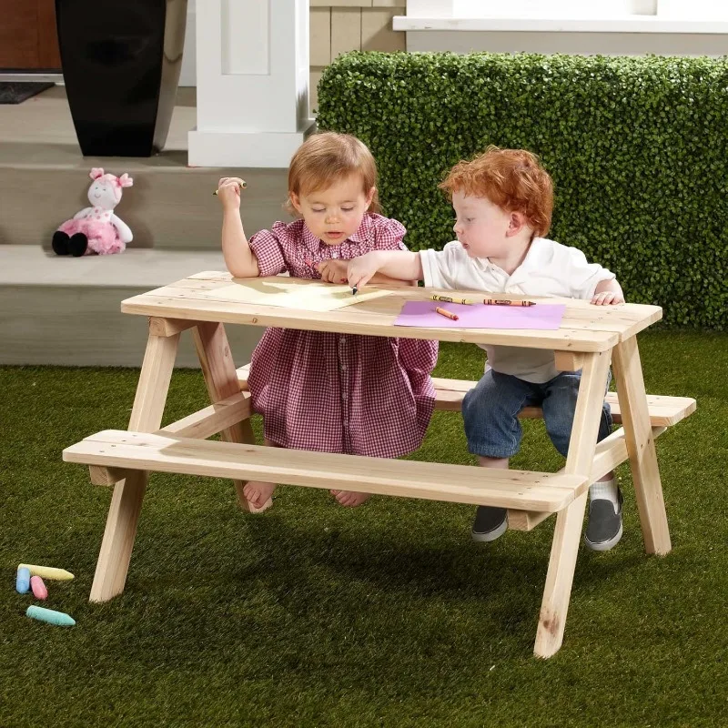 Banc d'extérieur en bois pour enfants, table à manger, robuste et durable, peut s'asseoir jusqu'à 4 enfants, 37x10.8x4.9 po, marron