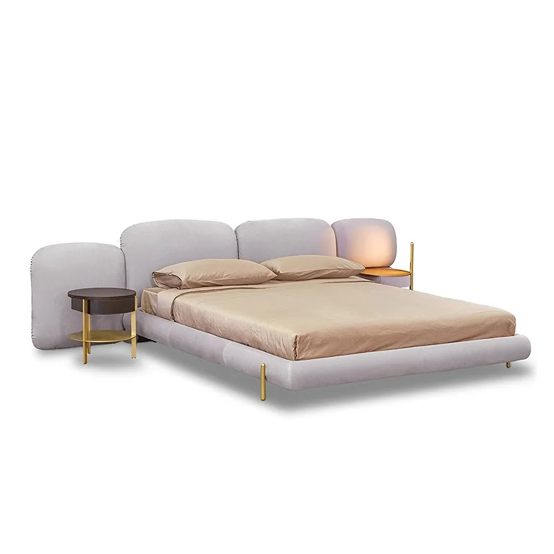 Backrest fabric bed, modern minimalist villa large bedroom double bed