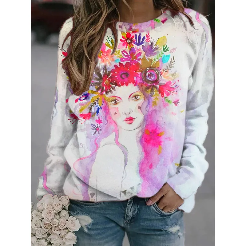 Portrait Oil Painting 3D Print Sweatshirts Women Long Sleeve Hoodies Raglan Sleeves Pullovers Y2k Harajuku Tops Female Clothing
