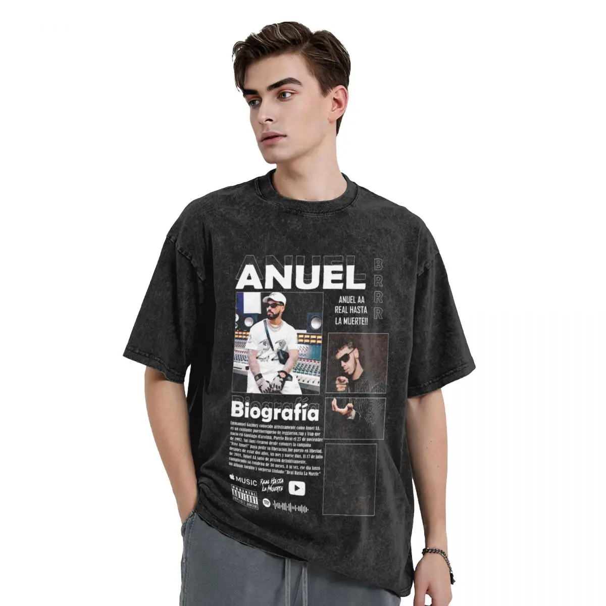

Men Anuel AA Puerto Rican Rapper T Shirts Musician Tees Summer Vintage Short Sleeves T Shirt Crewneck Popular Print Tshirt Hot