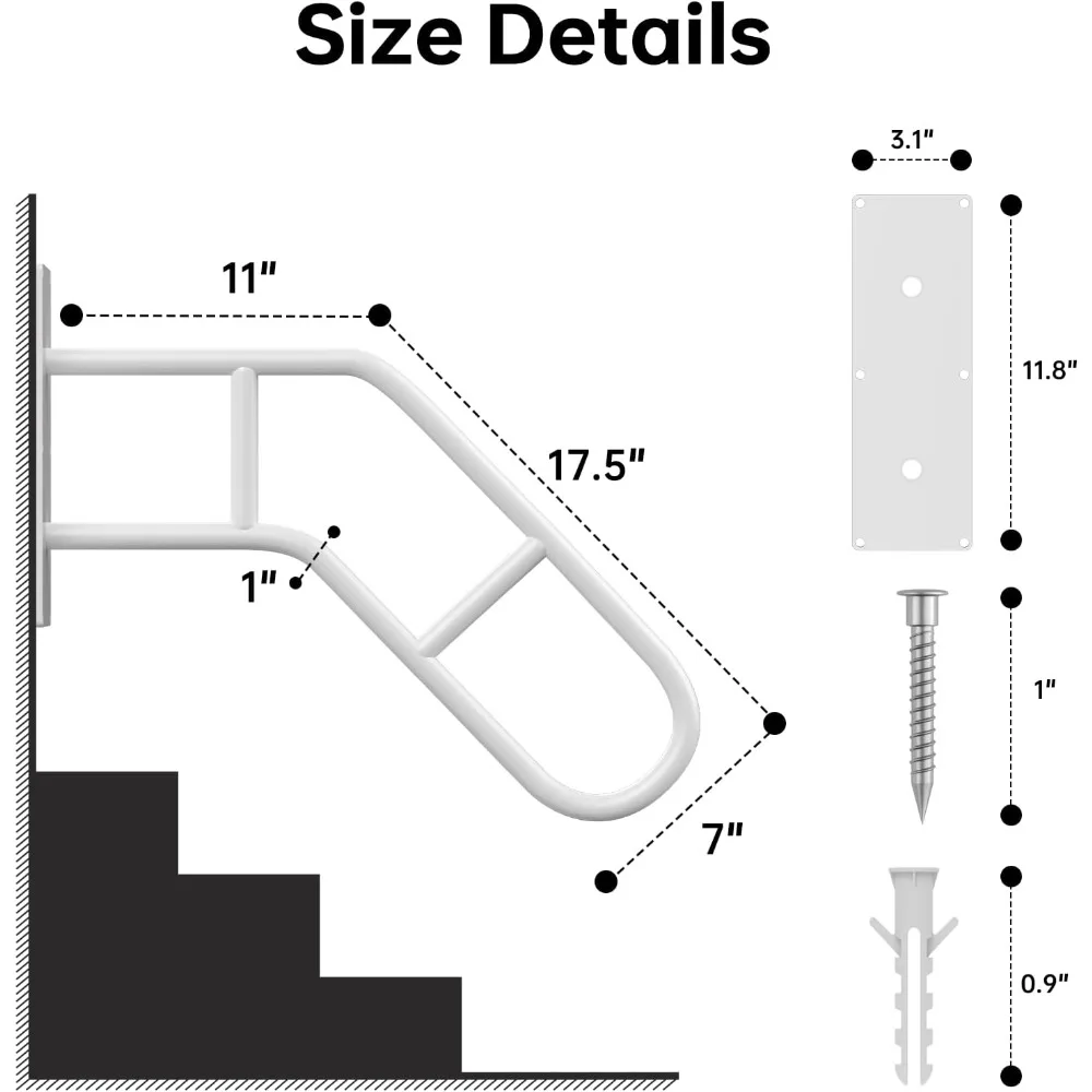 درابزين للدرج الخارجية لكبار السن، درابزين مثبت على الحائط على شكل حرف U، مثالي للشرفة، سطح السفينة، المرآب، الحديقة، عبوتان من قضبان الإمساك #2