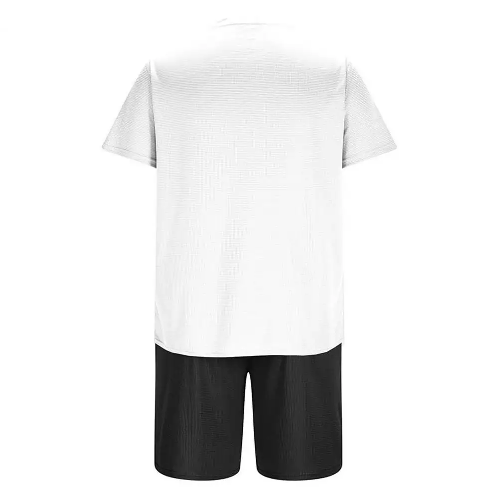 

Active Lifestyle Clothing Set Men's Waffle Fabric Sports Suit with O-neck T-shirt Wide Leg Shorts Set Elastic for Active for Gym