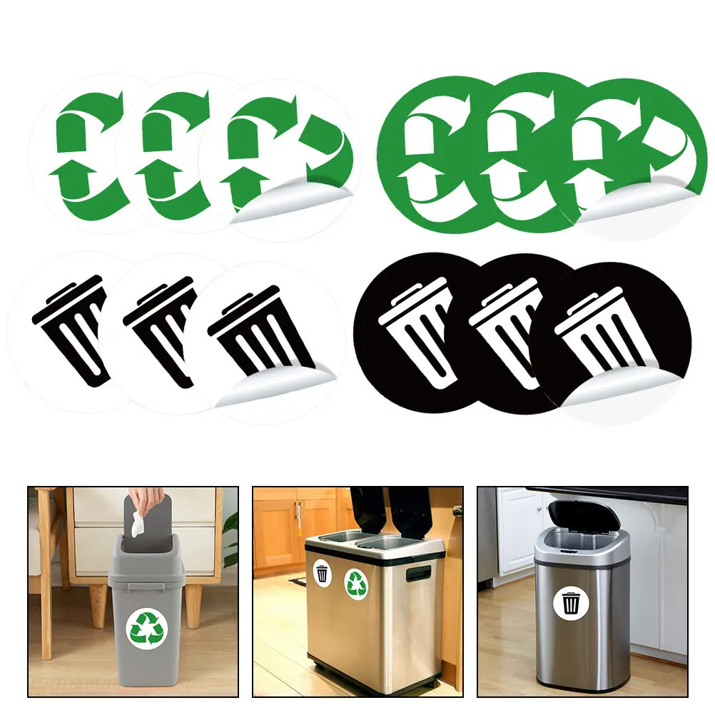 

12Pcs Trash Recycling Sticker Removable Waterproof Decal for Bin Classification Environmental Friendly Organization Solution