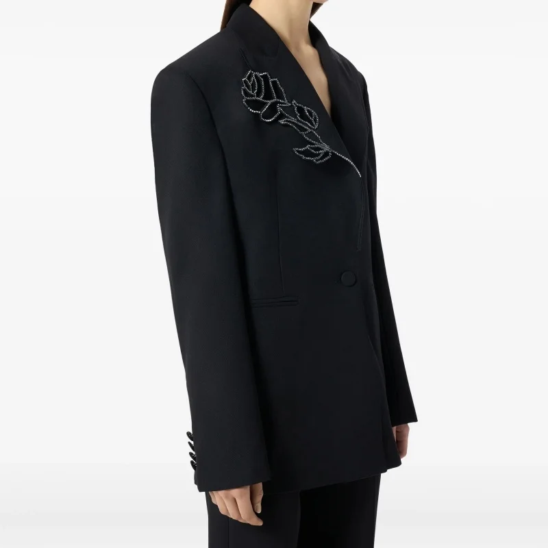 

2025 autumn new women's lapel diamond flower decoration black suit jacket high-quality y2k fashionable commuting straight jacket