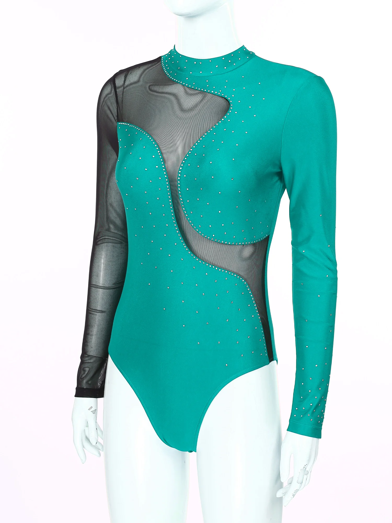 

Women's Bodysuit Rhinestone Ballet Dance Leotard Mesh Rhythmic Gymnastics Costume Figure Skating Jumpsuit Acrobatics Jumpsuit