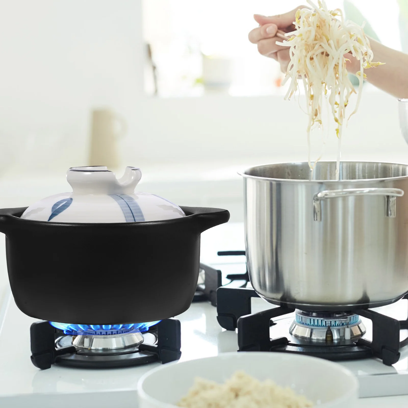 

Ceramic Casserole Pot Heat Resistant for Stove Cooking Soup Rice Clay Pot with Lid Kitchen Cookware Casserole Dish