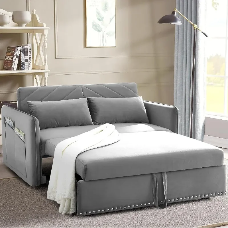 

Pull Out Sofa Bed Convertible Loveseat Sleeper WithAdjustable Backrest Futon Couch Chaise Lounge for Living Room Bedroom