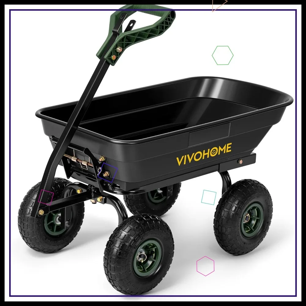 Outdoor Heavy Duty Garden Cart with Quick Dump, 660lbs Capacity, All Terrain