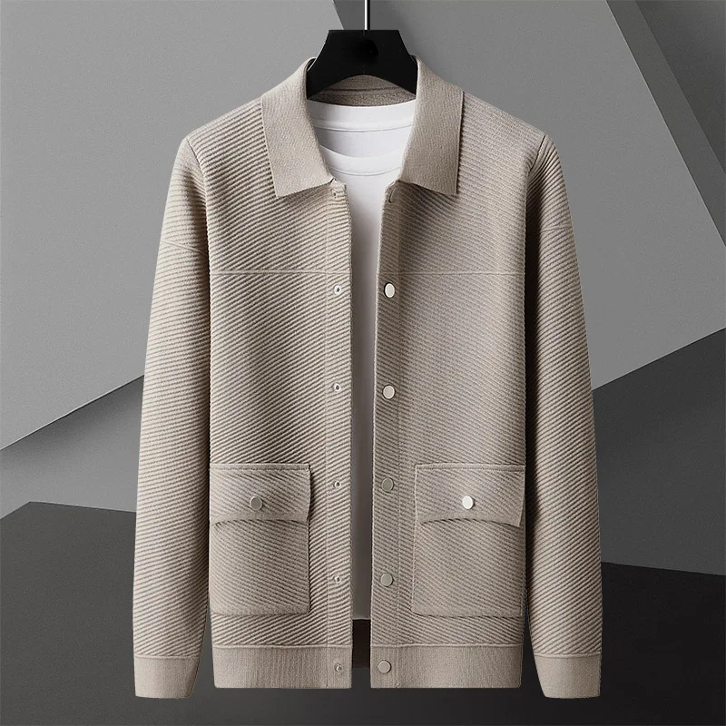 

Autumn Winter Casual Fashion Sweatercoat Men Long Sleeve Turn Down Collar Knit Cardigans Mens Slim Fit Korean Style Knit Jackets
