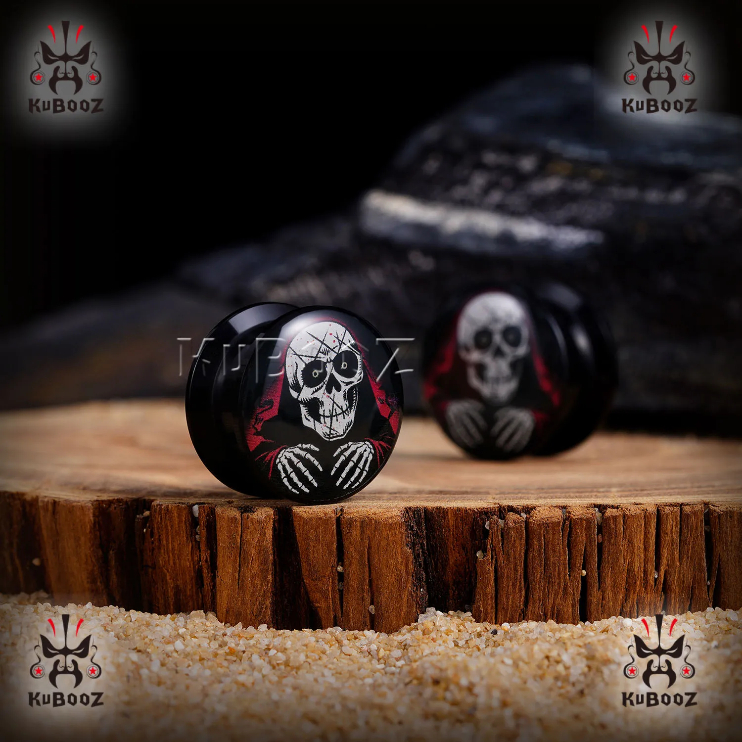 KUBOOZ 2PCS Unisex Acrylic Ear Tunnels Plugs Skeleton Pattern Ear Gauges Expander Stretcher Punk Body Piercing Jewelry