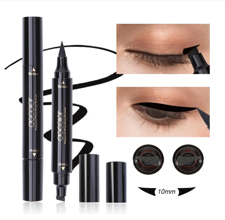 2 In1 Winged Stamp Liquid Eyeliner Pencil Water Proof Fast Dry Double-ended Black Seal Eye Liner Pen Make Up for Women Cosmetics