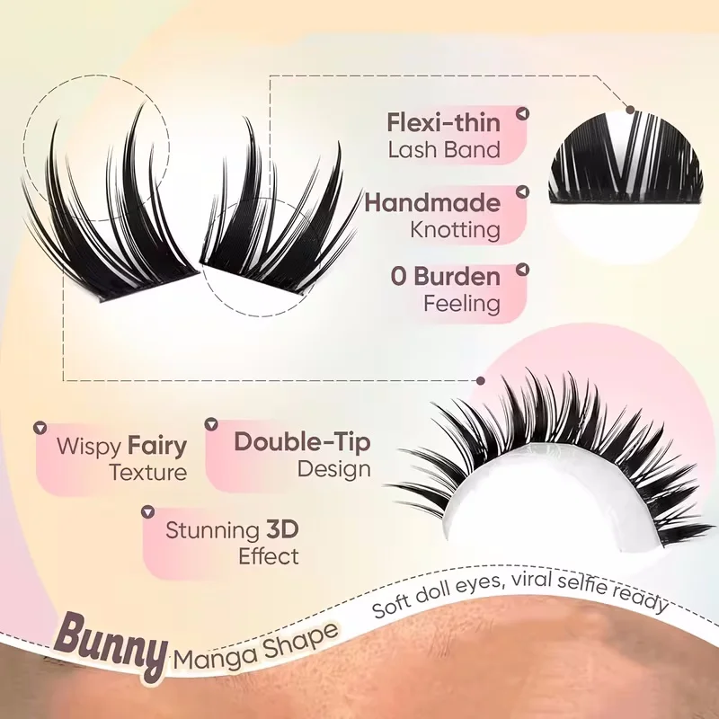 WINKLURE Rabbit Eyelash Cluster Serie Cartoon-Stil Wimpernbüschel Anime Fairy Einzelwimpernbüschel Nassformbare Wimpern – Detail 4