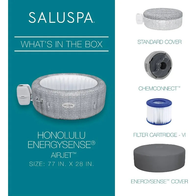 Bestway SaluSpa Honolulu 4to6 Person Inflatable Hot Tub,Round Energy-Efficient Portable Outdoor Spa with 140 AirJets, 77" x 28" image 4