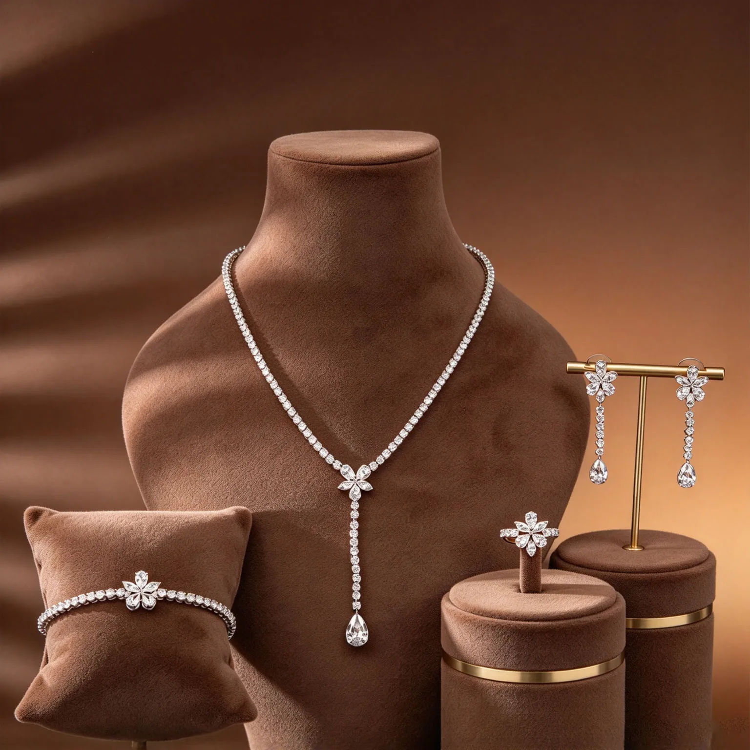 HIBRIDE Everyday Simple 4 Piece Necklace Earrings and Bracelet Jewelry for Women Wedding Bridal Event Light Luxury Gift S-1305