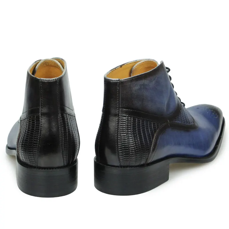 Genuine Leather Shoes Men\'s Boots Ankle Business Male Blue and Black Basic Boot Lace Up Shoes for Men Factory Drop Shipping