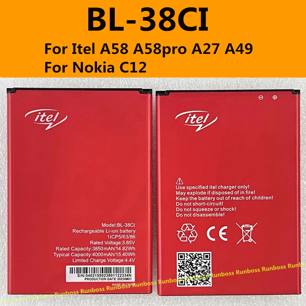 Original Battery BL-38CI For Itel A58 A58pro A27 A49 For Nokia C12 3.85V 3850mAh Mobile Phone