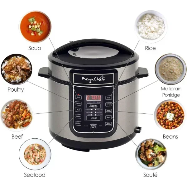 Megachef Digital Pressure Cooker, Silver, 6 quart