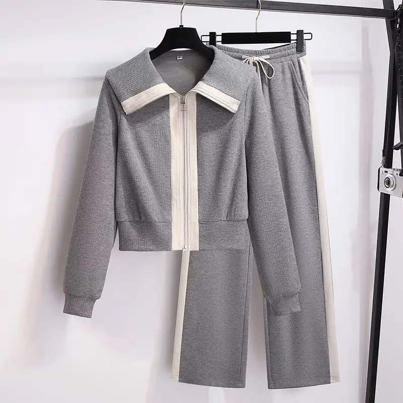 

2025 Spring Autumn New Sporty Casual Two Piece Pants Set Women Patchwork Sweatshirt Coats Trousers Outfits Lady Coat Pant Suits