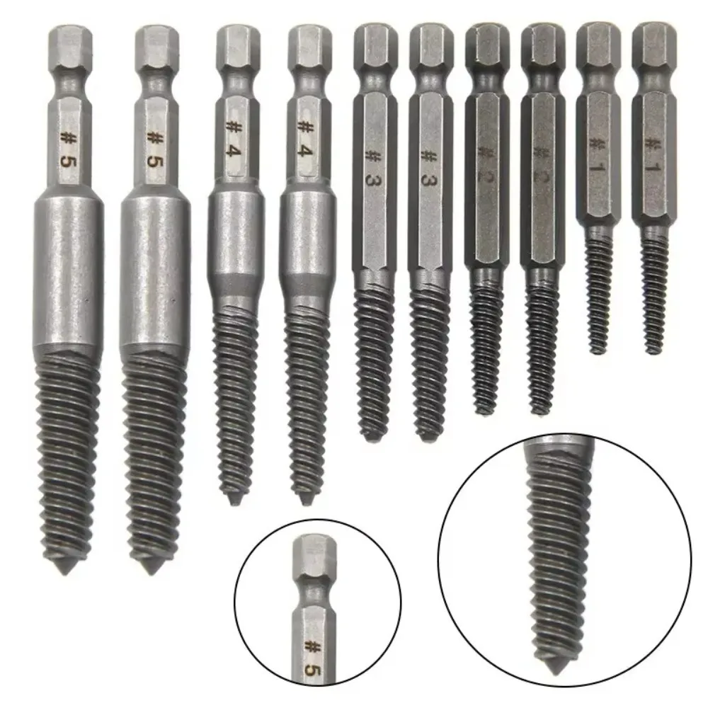 5/6/10pcs Hexagonal Shank Screw Extractor Hardened Tip Bearing Steel Screw Removal Tool For Broken Anti-Slip Design