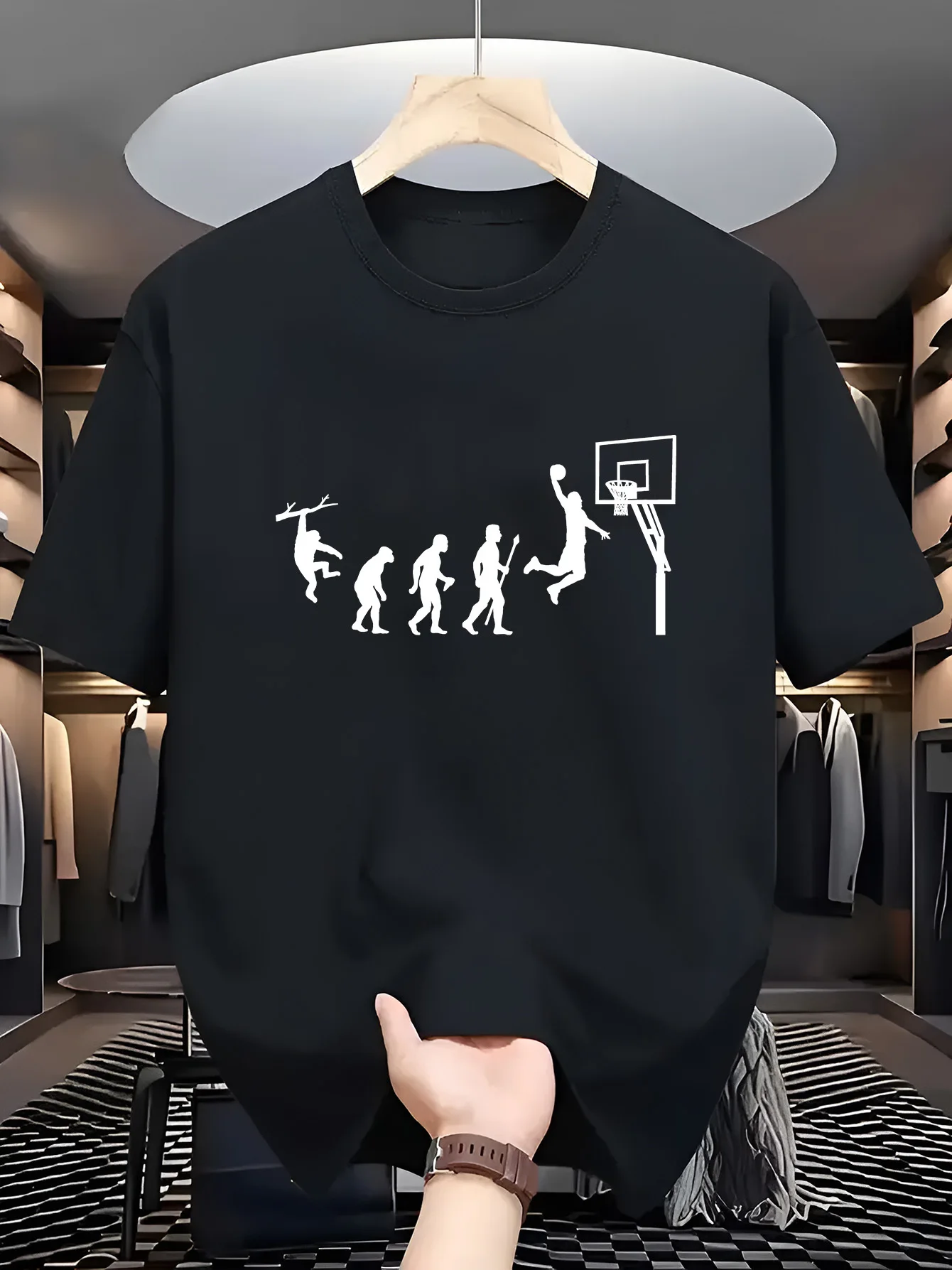 Men's Summer Fashion Casual Versatile Minimalist Human Basketball Print Soft Comfortable Round Neck T-Shirt