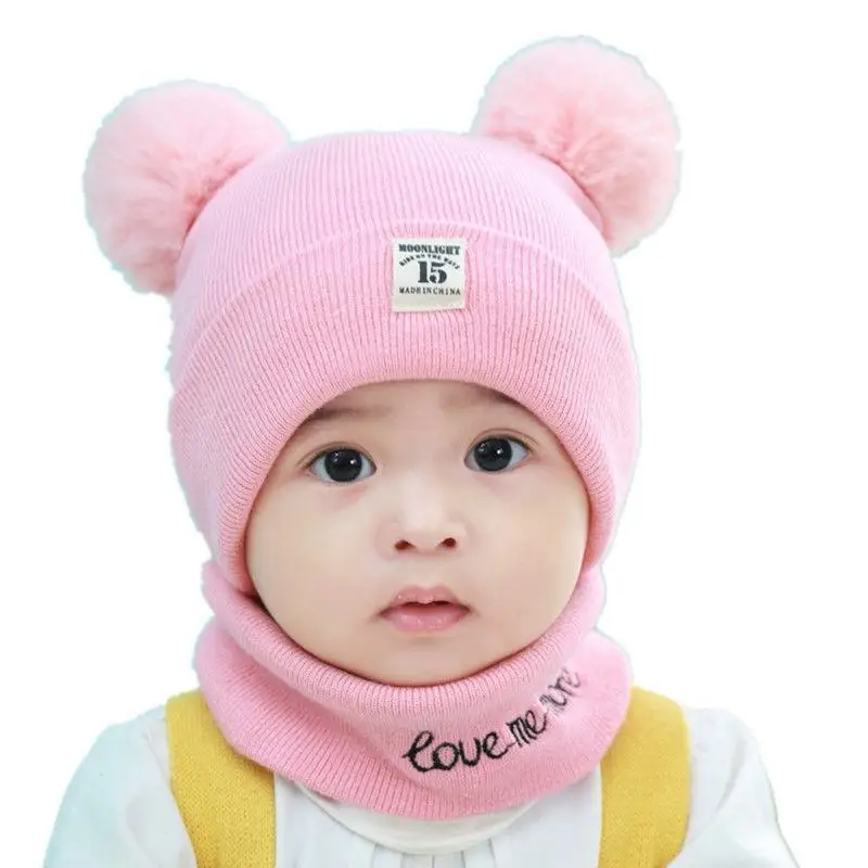 Winter Spring Crochet Baby Hat Soft Pompom Infant Girls Boys Cap Beanie Solid Color Kids Knitted Warm Ear Protection Bonnet Hat