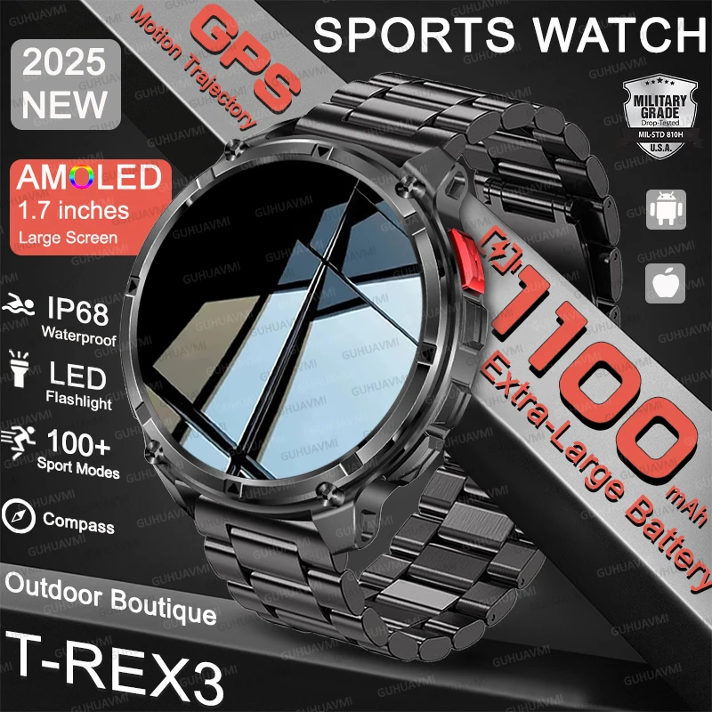 

Military TANK Outdoor 1100mAh Super Battery Smart Watch 1.7" HD Screen LED Flashlight IP68 Waterproof Bluetooth Call Sport Watch