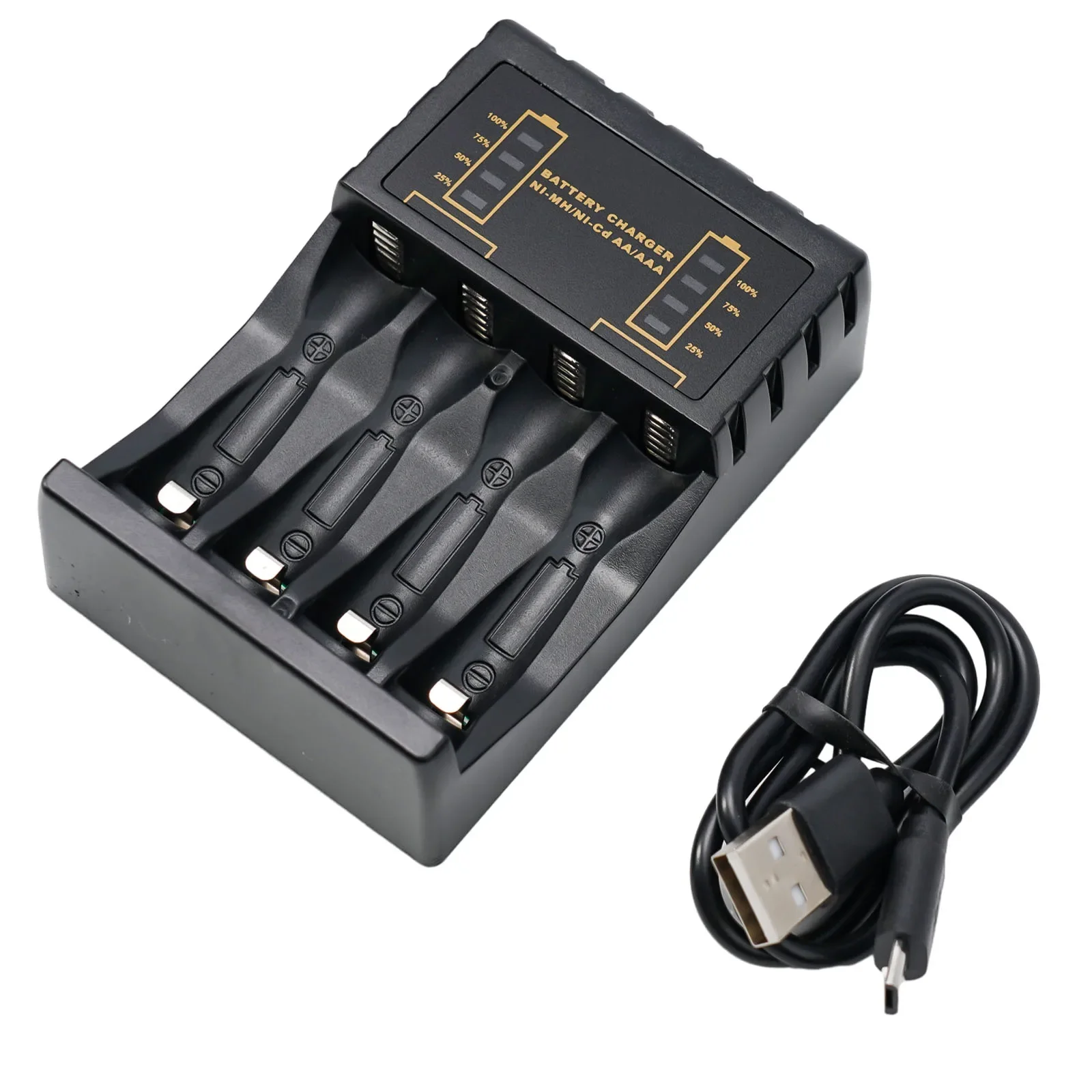 User Friendly and Compact Battery Charger for AA AAA Rechargeable Batteries 4 Slots Reverse Polarity Detection