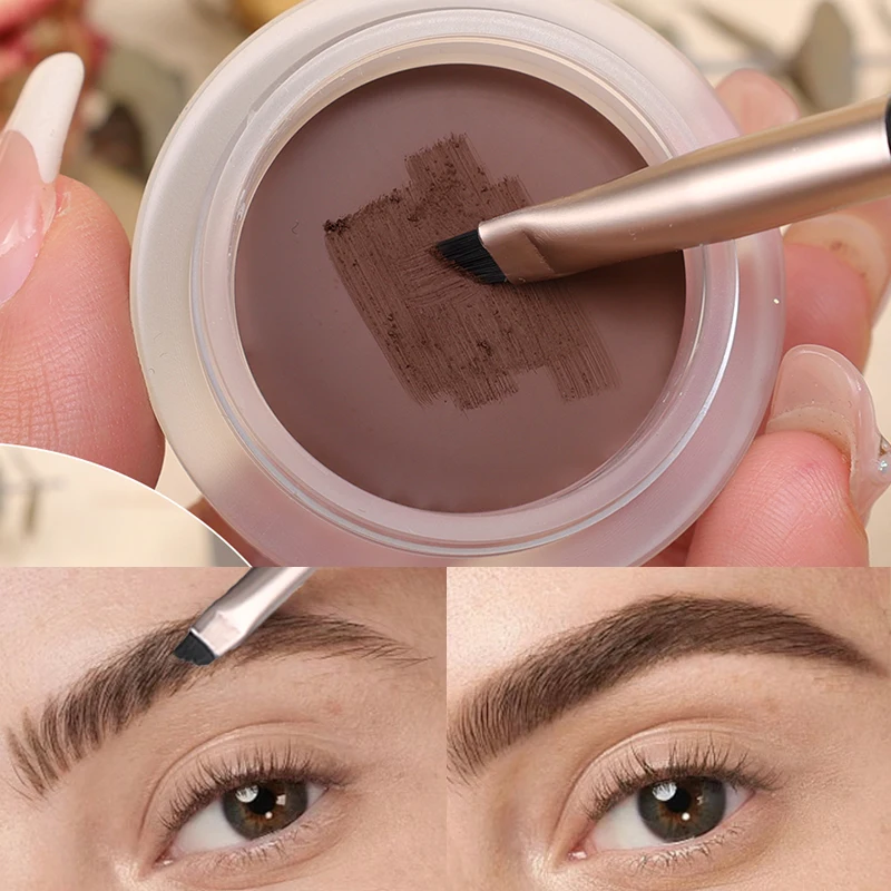 Delineador de ojos 2 en 1, crema para cejas con juego de brochas, resistente al agua, de larga duración, no florece, pasta delineadora marrón y negra, maquillaje cosmético para ojos