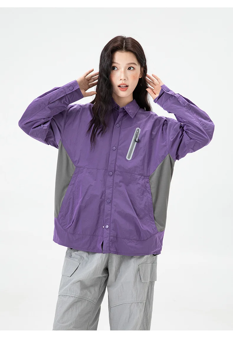 

Outdoor Sports Metal Nylon Triple-Protection Water-Resistant Long-Sleeved Shirt Unisex Contrasting Colours Reflective Shirt Zip