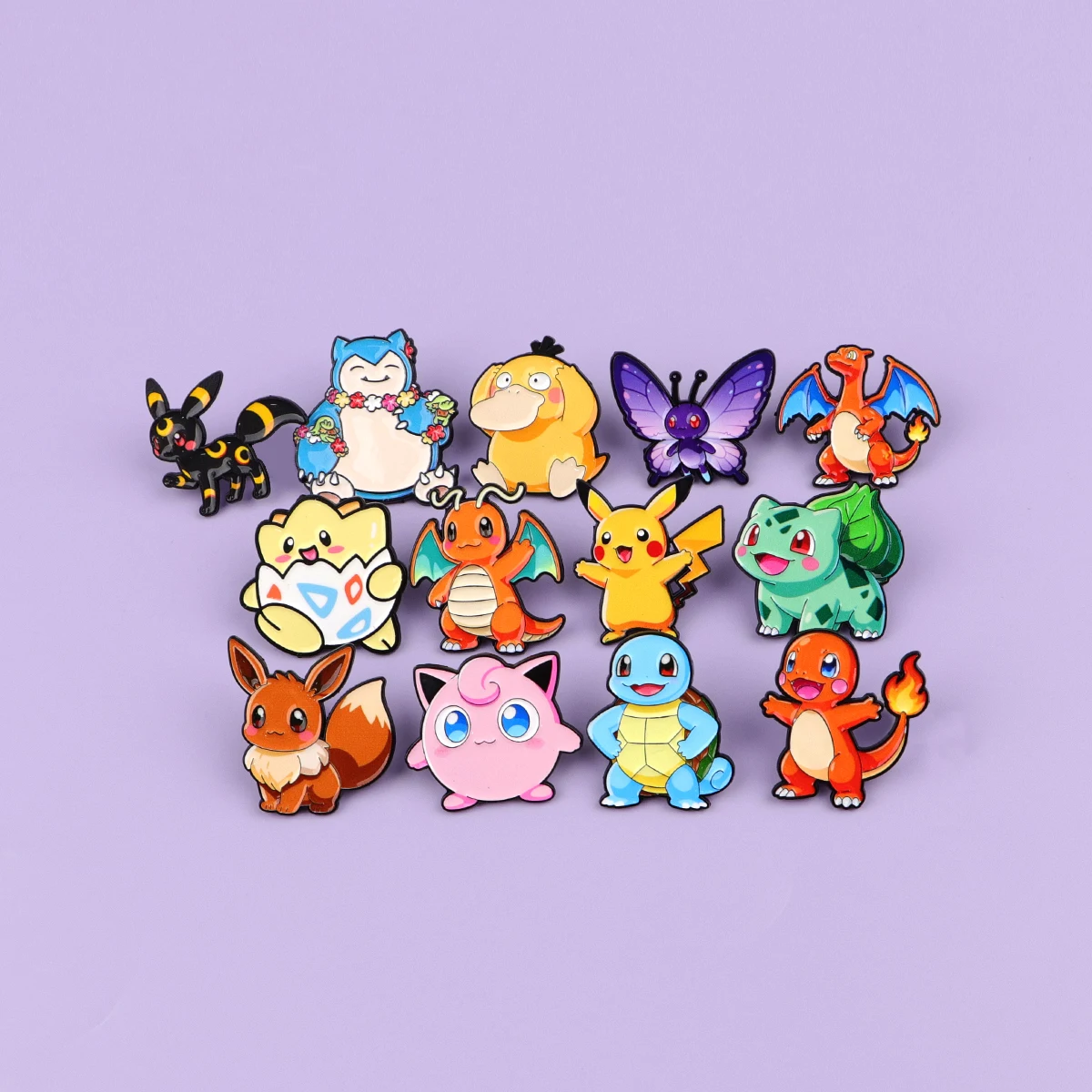 Niedliche Anime-Monster Emaille-Pins: Pokemon Emaille-Pin-Set mit Pikachu, Psyduck, Gengar, Snorlax - Schmuck und Rucksack-Accessoires