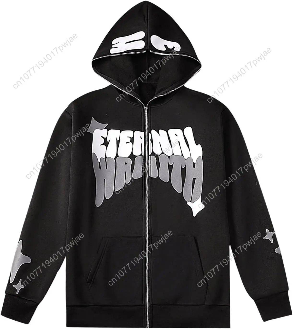 

GORGLITTER Men's Full Zip Y2K Hoodie Graphic Lettter Print Long Sleeve Fashion Jacket Hooded Sweatshirt
