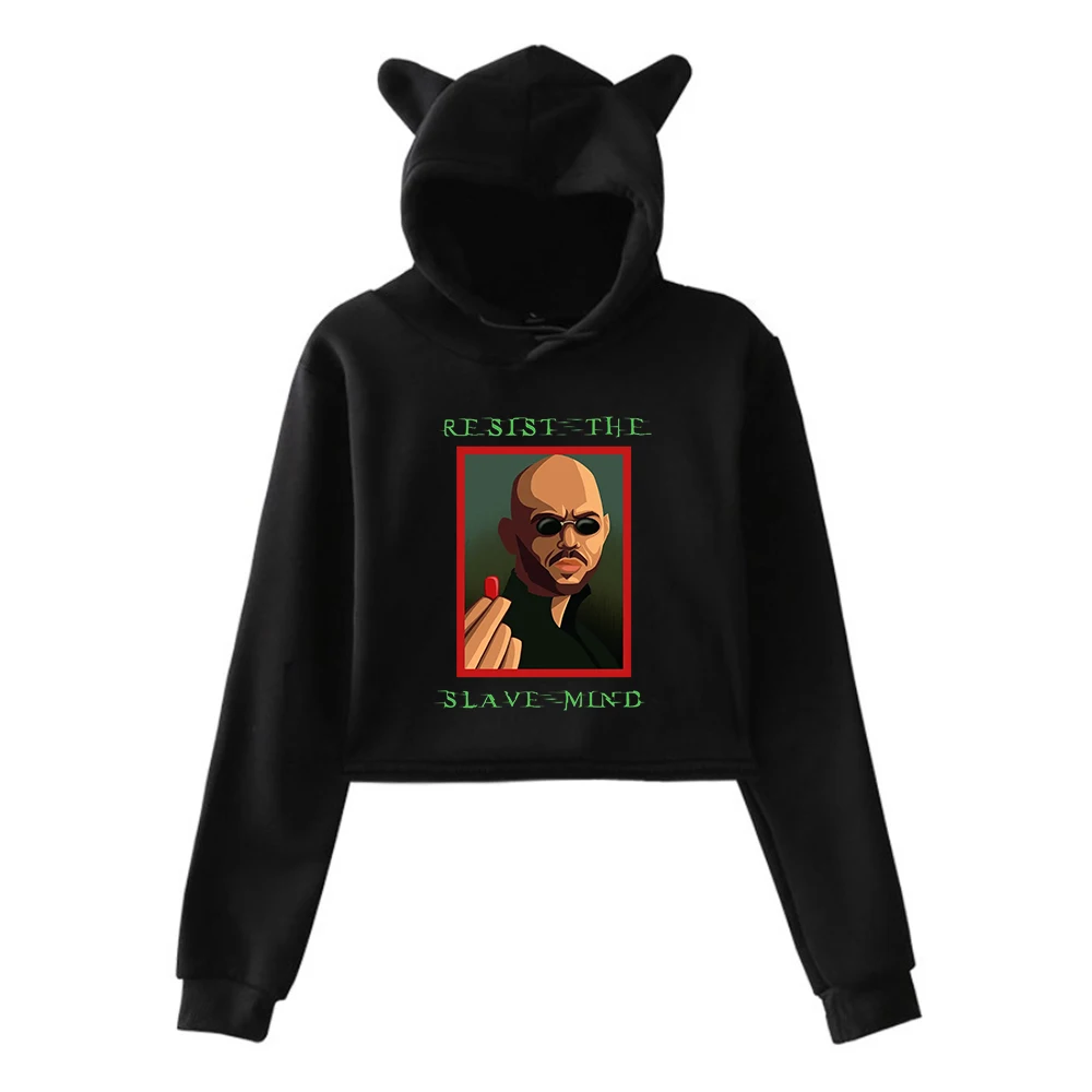 

Andrew Tate Resist The Slave Mind Pullover Cat Ears Hoodie Long Sleeve Sweatshirts Female Crop Top 2023 Hip Hop Women's Clothes