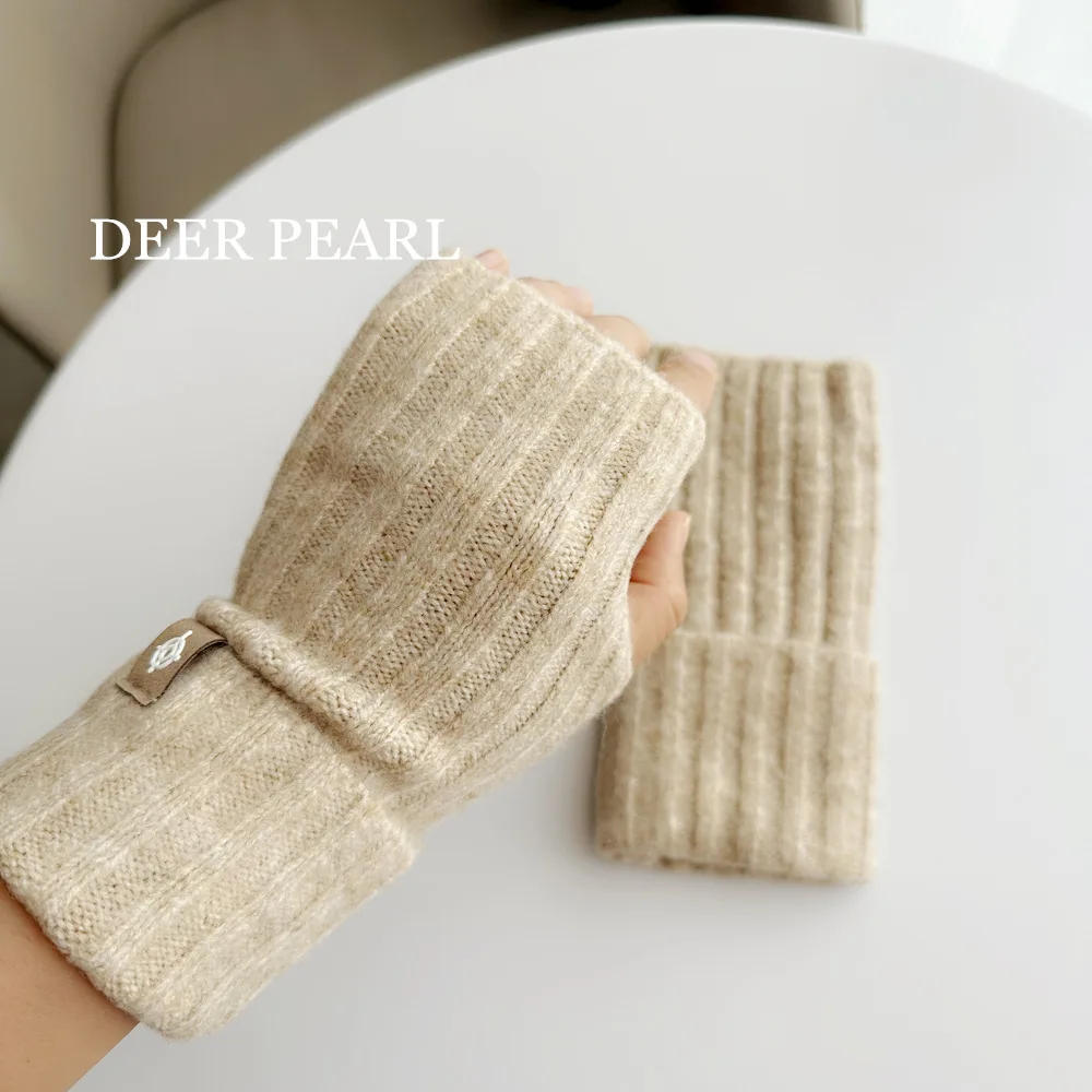 2023 Wool Winter Half Finger Gloves For Women Girls Fashion Soft Wool Knitted Gloves Solid Classic Arm Gloves Fingerless Mittens