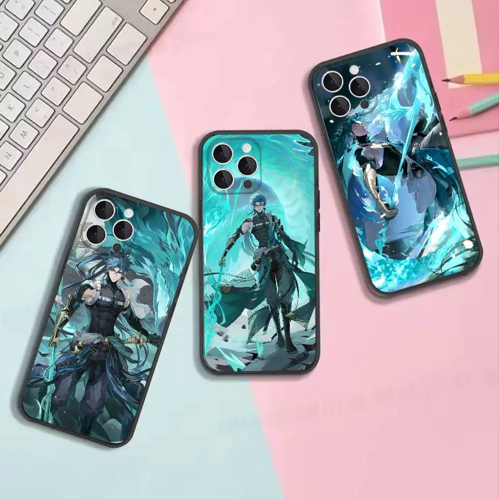 Wuthering Waves Jiyan Shockproof Soft Black Cell Phone Cover, Fit for iPhone 11,12,13,14,15,16,17,Pro,Max,Plus,X,XS,SE4,Mini