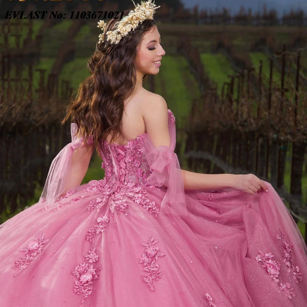 EVLAST-Robe de Quinceanera rose vif personnalisée, robe de Rh, corset perlé en dentelle appliquée, robe mexicaine Sweet 16, robe éducative de 15 ans, SQ520